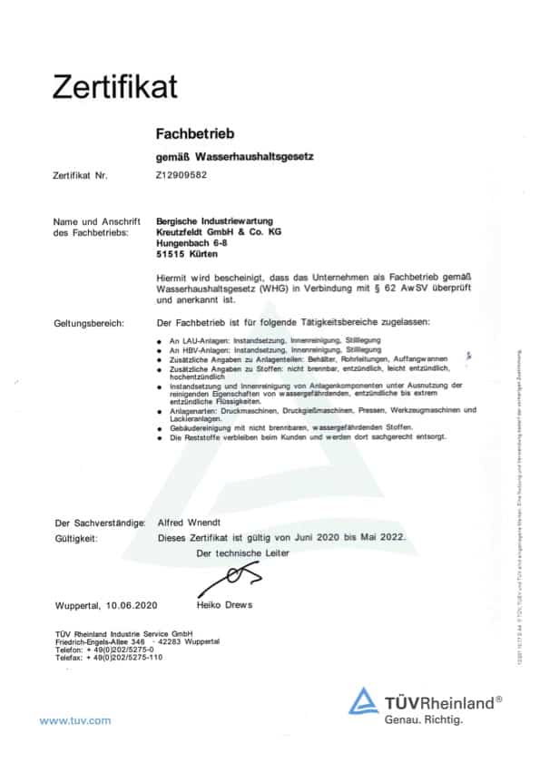 BIW Fachbetrieb gemäß Wasserhaushaltsgesetz